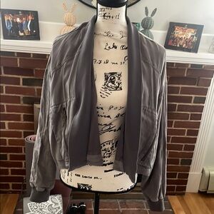 Gray Bomber Jacket with Ribbed Cuffs and Matte Finish